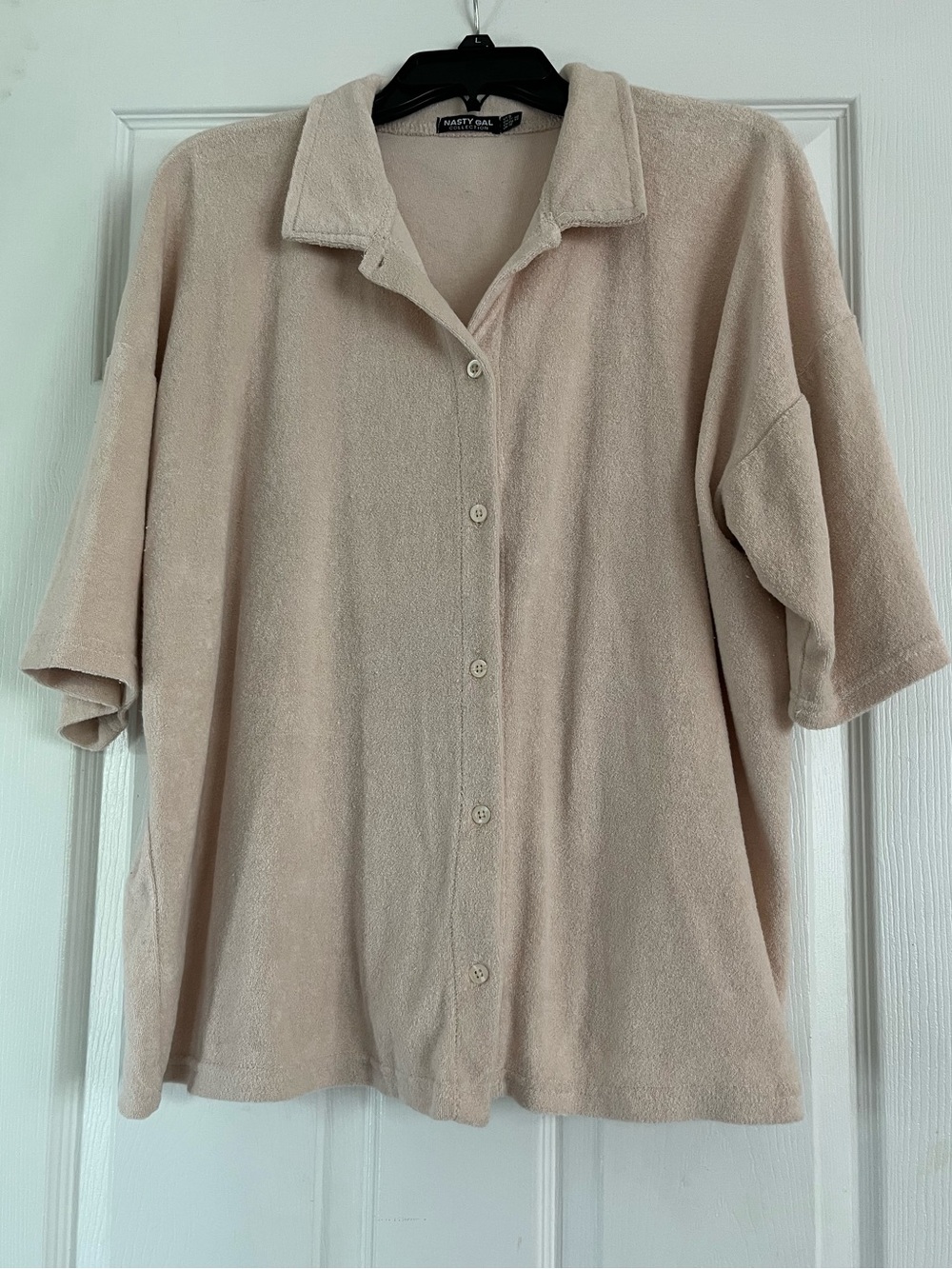 Nasty Gal Beige Button-Up Terry Shirt Size 8